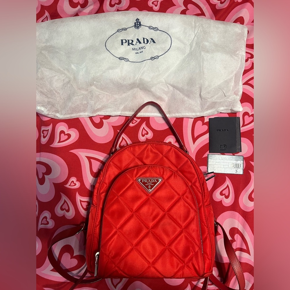Prada Nylon Tessuto Impuntu Quilted Backpack Rosso